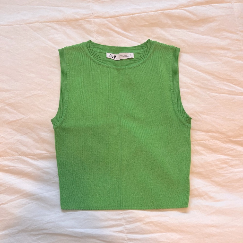 ZARA green sweater vest top.
